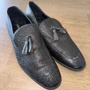 Zara Men’s Black Tassel Patterned Slip On Loafers Size 11 USA/44EU Faux Leather